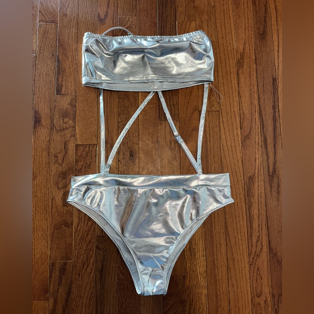 Silver Metallic Two-Piece Halloween Costume